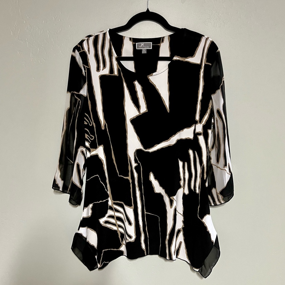 JM Collection Petite Black and White Blouse - L